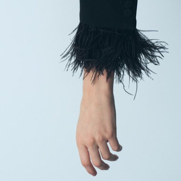 NWT ZARA DOUBLE BREASTED FEATHER BLAZER - Picture 3 of 8